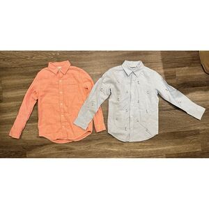 Janie and‎ Jack Boys Size 7 Linen Button Down Shirt Lot Coral Pink Blue Cockatoo